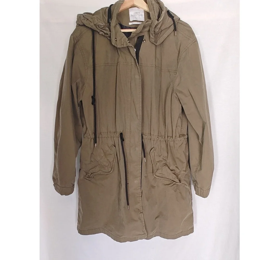 Urban Outfitters Parka Jacket Medium Olive Green Utility Hooded Drawstring FP123